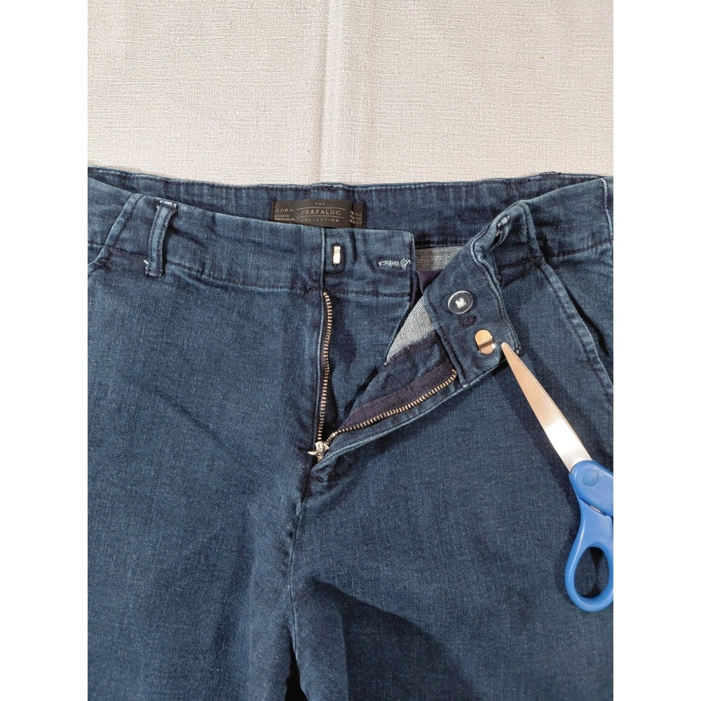 Zara Trafaluc Cropped Wide Leg Jeans Women's Sz 10 High Waisted Dark Wash Denim - Picture 3 of 11